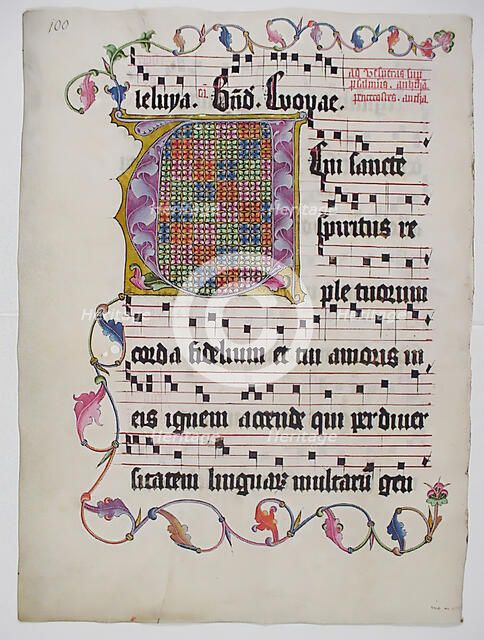 Manuscript Leaf with Initial V, from an Antiphonary, German, second quarter 15th century. Creator: Unknown.
