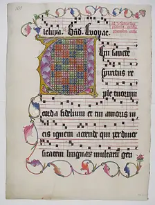 Manuscript Leaf with Initial V, from an Antiphonary, German, second quarter 15th century. Creator: Unknown