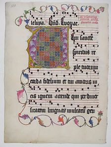 Manuscript Leaf with Initial V, from an Antiphonary, German, second quarter 15th century. Creator: Unknown