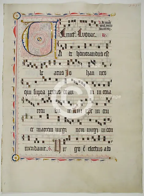 Manuscript Leaf with Initial V, from an Antiphonary, German, second quarter 15th century. Creator: Unknown.