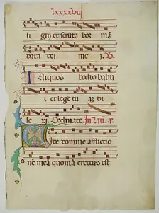 Manuscript Leaf with Initial V, from an Antiphonary, Italian, 15th century. Creator: Unknown