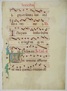Manuscript Leaf with Initial V, from an Antiphonary, Italian, 15th century. Creator: Unknown