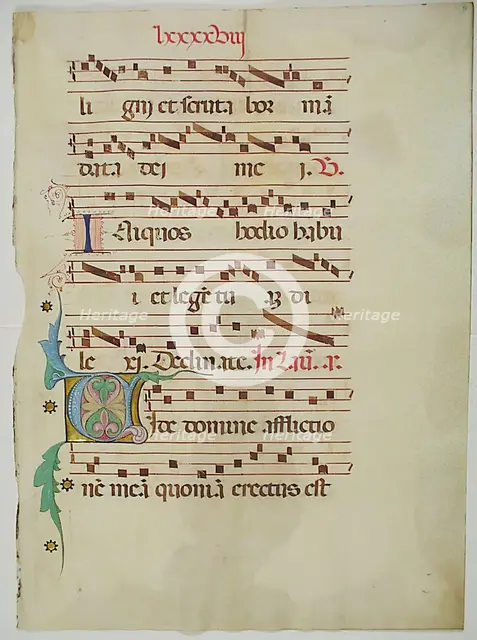 Manuscript Leaf with Initial V, from an Antiphonary, Italian, 15th century. Creator: Unknown.