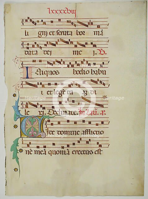 Manuscript Leaf with Initial V, from an Antiphonary, Italian, 15th century. Creator: Unknown.