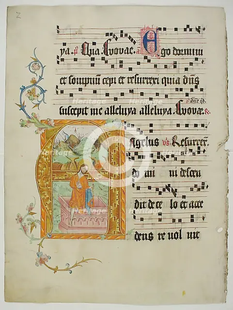 Manuscript Leaf with Initial A, from a Gradual, German, second quarter 15th century. Creator: Unknown.