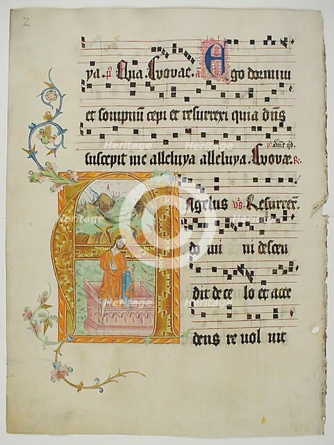 Manuscript Leaf with Initial A, from a Gradual, German, second quarter 15th century. Creator: Unknown.