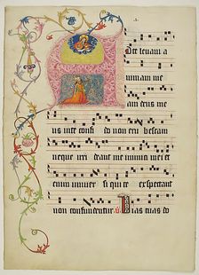 Manuscript Leaf with Initial A, from a Gradual, German, second quarter 15th century. Creator: Unknown