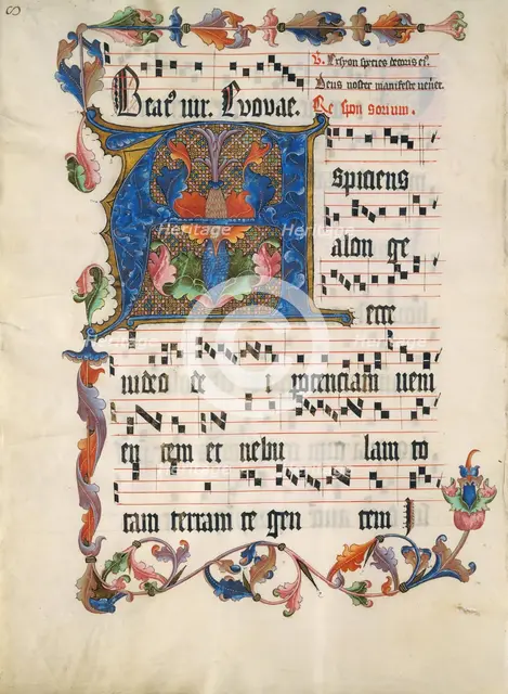 Manuscript Leaf with Initial A, from an Antiphonary, German, ca. 1425-50. Creator: Unknown.