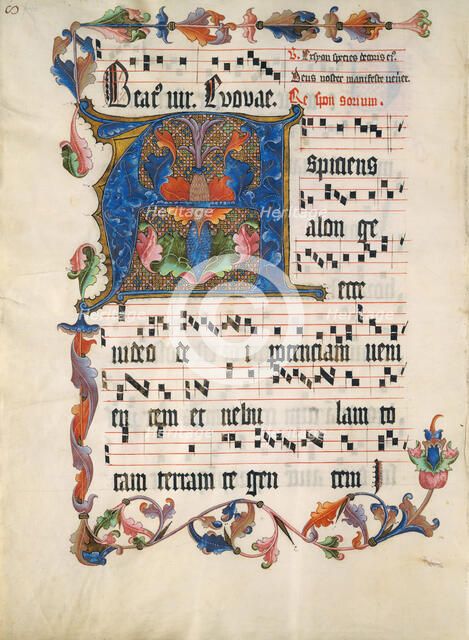 Manuscript Leaf with Initial A, from an Antiphonary, German, ca. 1425-50. Creator: Unknown.