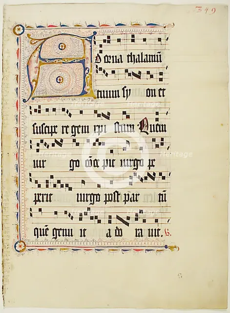 Manuscript Leaf with Initial A, from an Antiphonary, German, second quarter 15th century. Creator: Unknown.