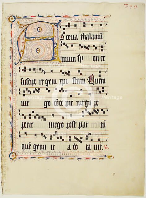 Manuscript Leaf with Initial A, from an Antiphonary, German, second quarter 15th century. Creator: Unknown.