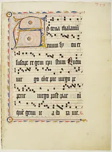 Manuscript Leaf with Initial A, from an Antiphonary, German, second quarter 15th century. Creator: Unknown