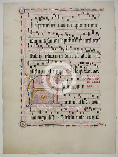 Manuscript Leaf with Initial A, from an Antiphonary, German, second quarter 15th century. Creator: Unknown.