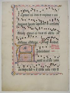 Manuscript Leaf with Initial A, from an Antiphonary, German, second quarter 15th century. Creator: Unknown