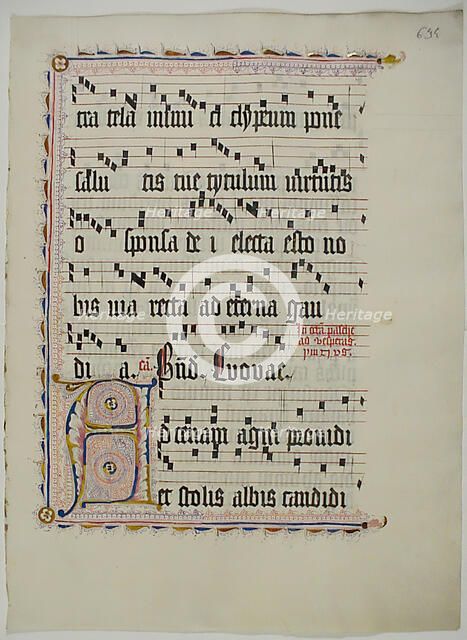Manuscript Leaf with Initial A, from an Antiphonary, German, second quarter 15th century. Creator: Unknown.