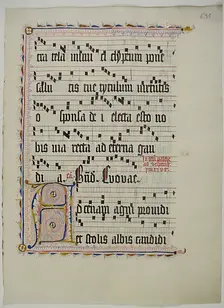 Manuscript Leaf with Initial A, from an Antiphonary, German, second quarter 15th century. Creator: Unknown