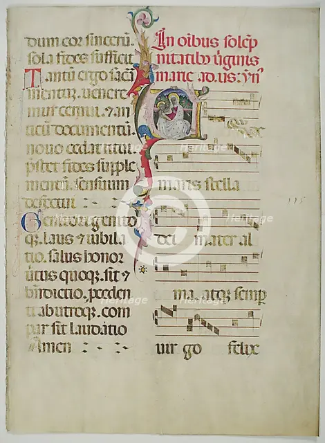 Manuscript Leaf with Initial A, from an Antiphonary, Italian, 15th century. Creator: Unknown.