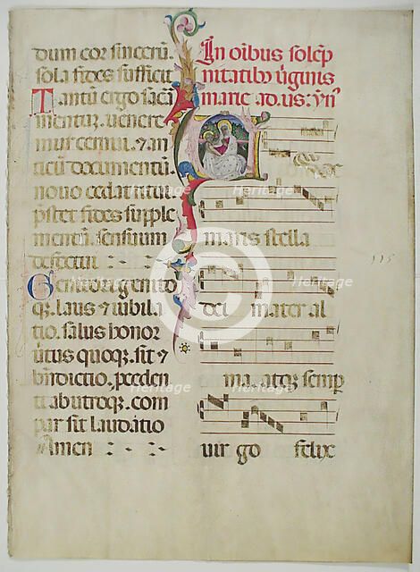 Manuscript Leaf with Initial A, from an Antiphonary, Italian, 15th century. Creator: Unknown.