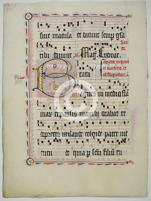 Manuscript Leaf with Initial B, from an Antiphonary, German, second quarter 15th century. Creator: Unknown.