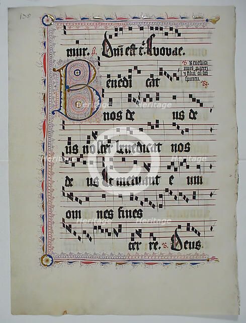 Manuscript Leaf with Initial B, from an Antiphonary, German, second quarter 15th century. Creator: Unknown.