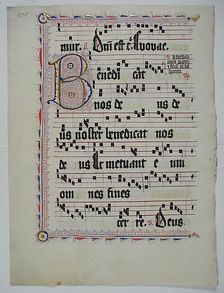Manuscript Leaf with Initial B, from an Antiphonary, German, second quarter 15th century. Creator: Unknown