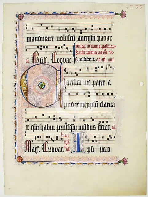Manuscript Leaf with Initial C, from an Antiphonary, German, ca. 1425-50. Creator: Unknown.
