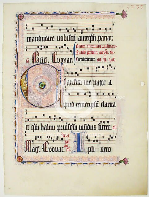 Manuscript Leaf with Initial C, from an Antiphonary, German, ca. 1425-50. Creator: Unknown.