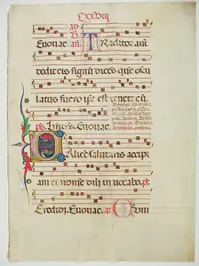 Manuscript Leaf with Initial C, from an Antiphonary, Italian, 15th century. Creator: Unknown