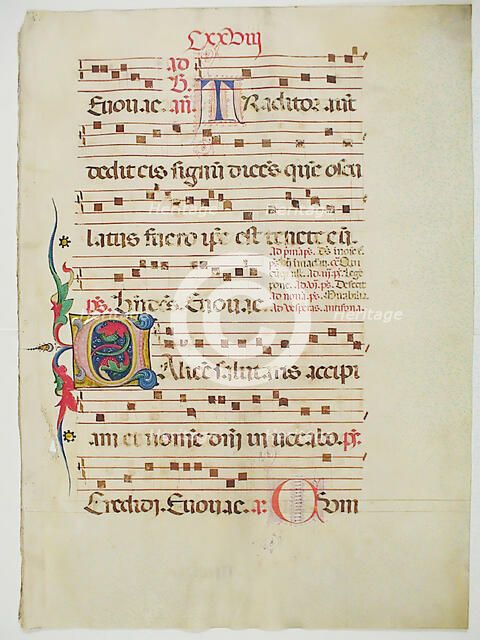 Manuscript Leaf with Initial C, from an Antiphonary, Italian, 15th century. Creator: Unknown.