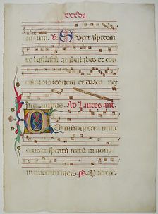 Manuscript Leaf with Initial C, from an Antiphonary, Italian, 15th century. Creator: Unknown