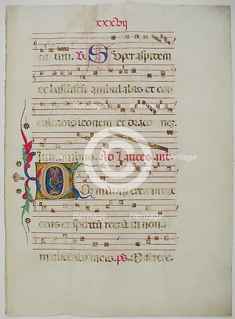 Manuscript Leaf with Initial C, from an Antiphonary, Italian, 15th century. Creator: Unknown.