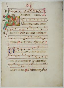 Manuscript Leaf with Initial D, from an Antiphonary, Italian, 15th century. Creator: Unknown