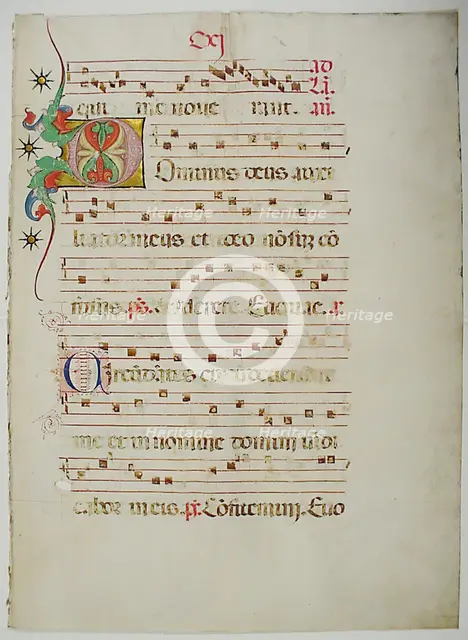 Manuscript Leaf with Initial D, from an Antiphonary, Italian, 15th century. Creator: Unknown.