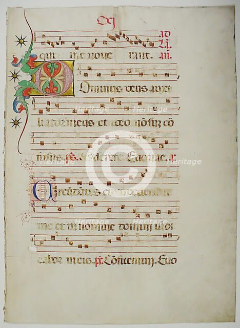 Manuscript Leaf with Initial D, from an Antiphonary, Italian, 15th century. Creator: Unknown.