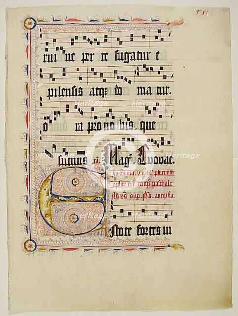 Manuscript Leaf with Initial E, from an Antiphonary, German, second quarter 15th century. Creator: Unknown.