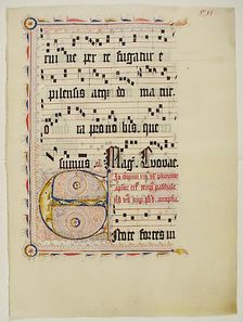Manuscript Leaf with Initial E, from an Antiphonary, German, second quarter 15th century. Creator: Unknown