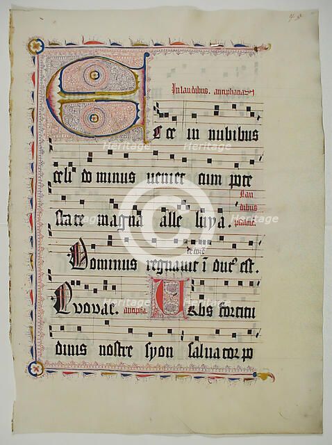 Manuscript Leaf with Initial E, from an Antiphonary, German, second quarter 15th century. Creator: Unknown.