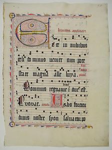 Manuscript Leaf with Initial E, from an Antiphonary, German, second quarter 15th century. Creator: Unknown