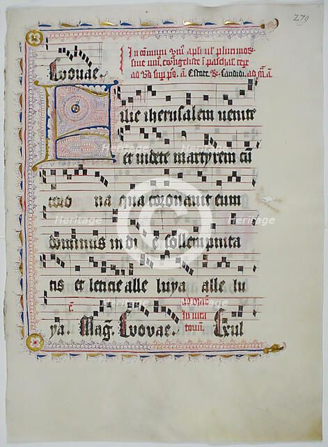 Manuscript Leaf with Initial F, from an Antiphonary, German, second quarter 15th century. Creator: Unknown.