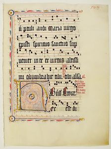 Manuscript Leaf with Initial H, from an Antiphonary, German, second quarter 15th century. Creator: Unknown