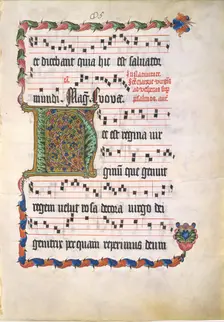Manuscript Leaf with Initial H, from an Antiphonary, German, second quarter 15th century. Creator: Unknown