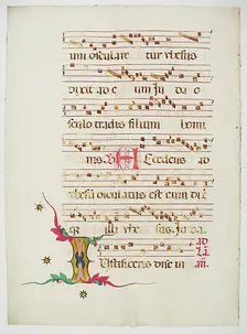 Manuscript Leaf with Initial I, from an Antiphonary, Italian, 15th century. Creator: Unknown