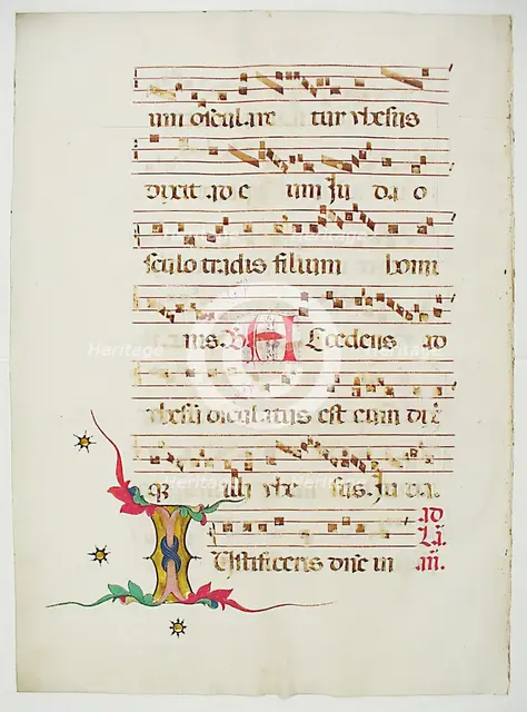 Manuscript Leaf with Initial I, from an Antiphonary, Italian, 15th century. Creator: Unknown.