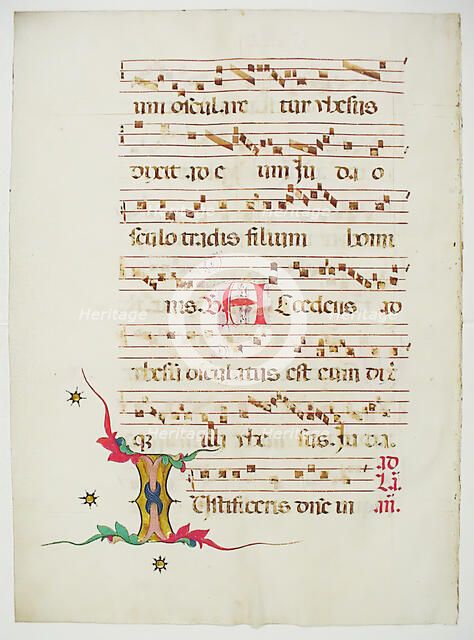 Manuscript Leaf with Initial I, from an Antiphonary, Italian, 15th century. Creator: Unknown.