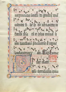 Manuscript Leaf with Initial L, from an Antiphonary, German, second quarter 15th century. Creator: Unknown