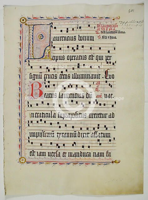 Manuscript Leaf with Initial L, from an Antiphonary, German, second quarter 15th century. Creator: Unknown.
