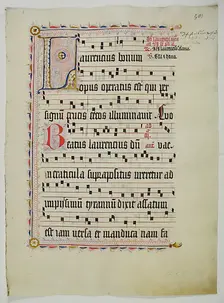 Manuscript Leaf with Initial L, from an Antiphonary, German, second quarter 15th century. Creator: Unknown