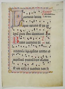 Manuscript Leaf with Initial L, from an Antiphonary, German, second quarter 15th century. Creator: Unknown