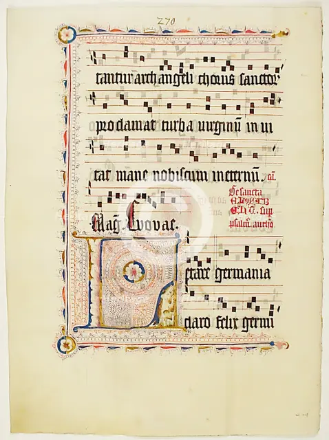 Manuscript Leaf with Initial L, from an Antiphonary, German, second quarter 15th century. Creator: Unknown.