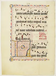 Manuscript Leaf with Initial L, from an Antiphonary, German, second quarter 15th century. Creator: Unknown